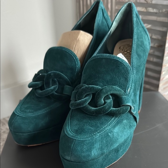 Vince Camuto Teal Suede Block Heels - Picture 3 of 4